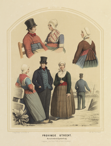 206148 Afbeelding van mannen en vrouwen in de klederdracht van Bunschoten en Spakenburg.